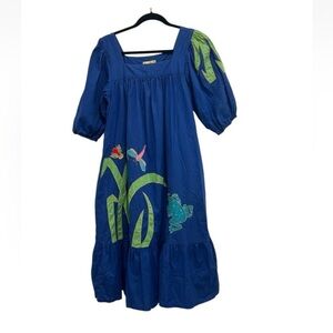 Vintage Ramona Rull Maxi Dress Womens S Large Pockets Blue Sequins Applique